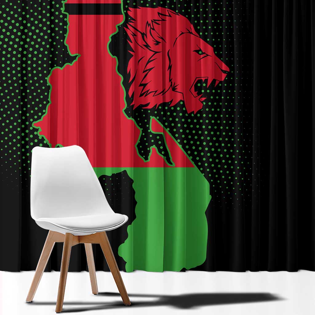 Malawi Map Shaped Lion Window Curtain Unique Country and Wildlife Fusion Design