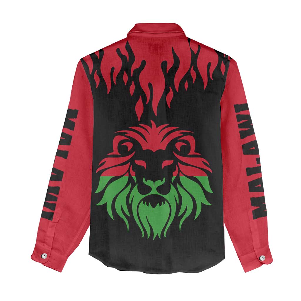 Malawi Map Shaped Lion Women Casual Shirt Unique Country and Wildlife Fusion Design