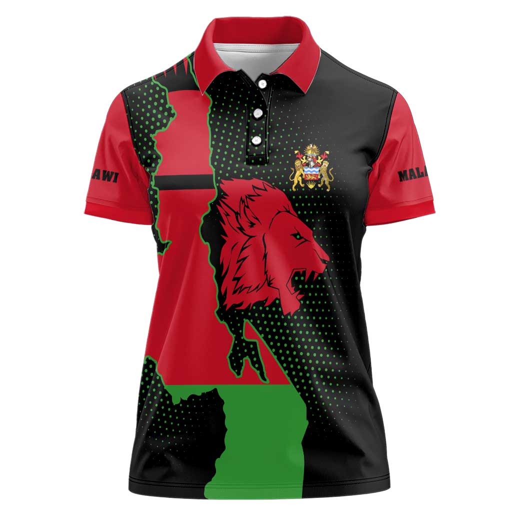 Malawi Map Shaped Lion Women Polo Shirt Unique Country and Wildlife Fusion Design