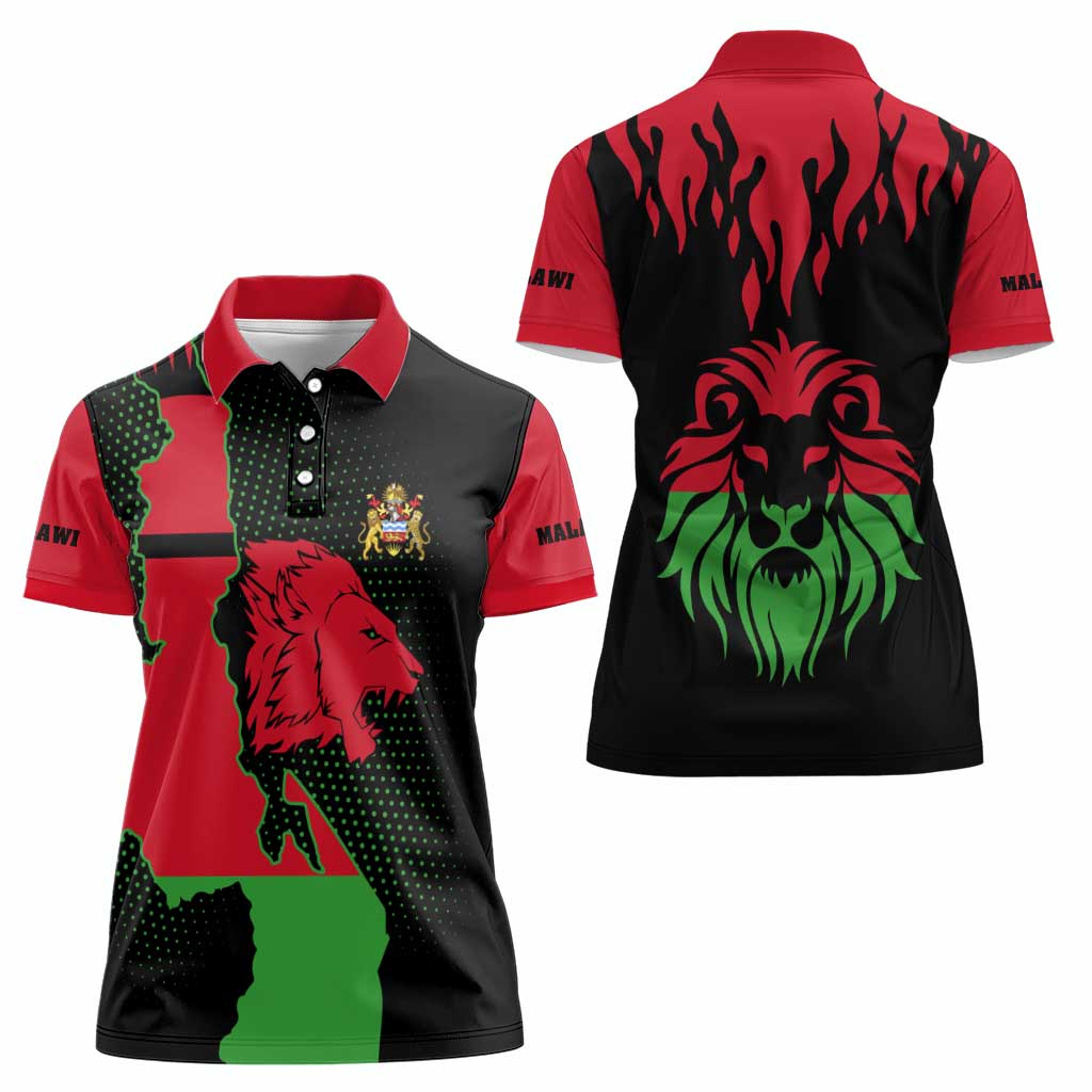 Malawi Map Shaped Lion Women Polo Shirt Unique Country and Wildlife Fusion Design
