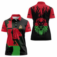 Malawi Map Shaped Lion Women Polo Shirt Unique Country and Wildlife Fusion Design