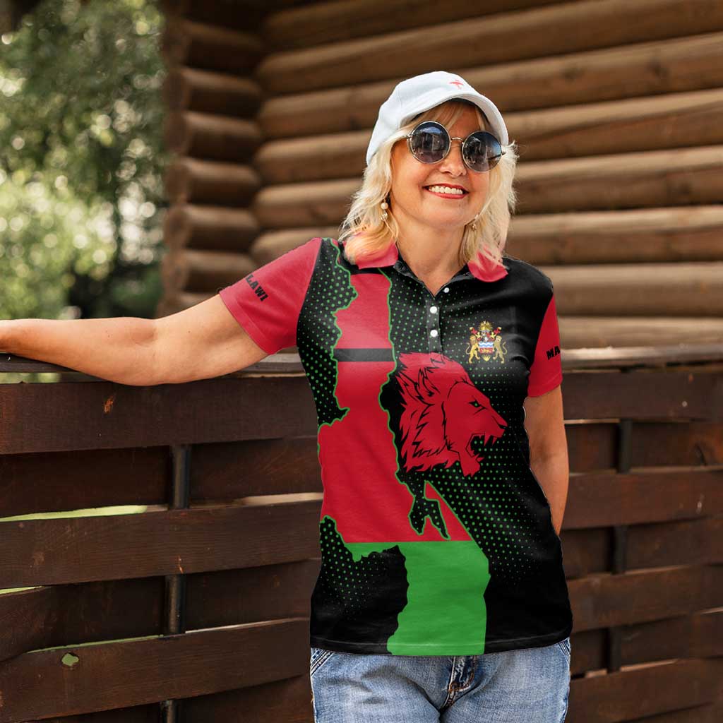 Malawi Map Shaped Lion Women Polo Shirt Unique Country and Wildlife Fusion Design