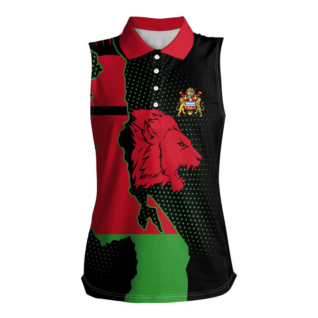 Malawi Map Shaped Lion Women Sleeveless Polo Shirt Unique Country and Wildlife Fusion Design