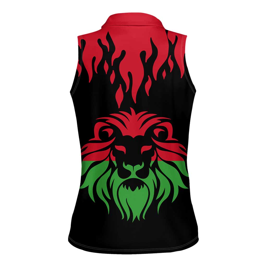 Malawi Map Shaped Lion Women Sleeveless Polo Shirt Unique Country and Wildlife Fusion Design