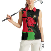 Malawi Map Shaped Lion Women Sleeveless Polo Shirt Unique Country and Wildlife Fusion Design