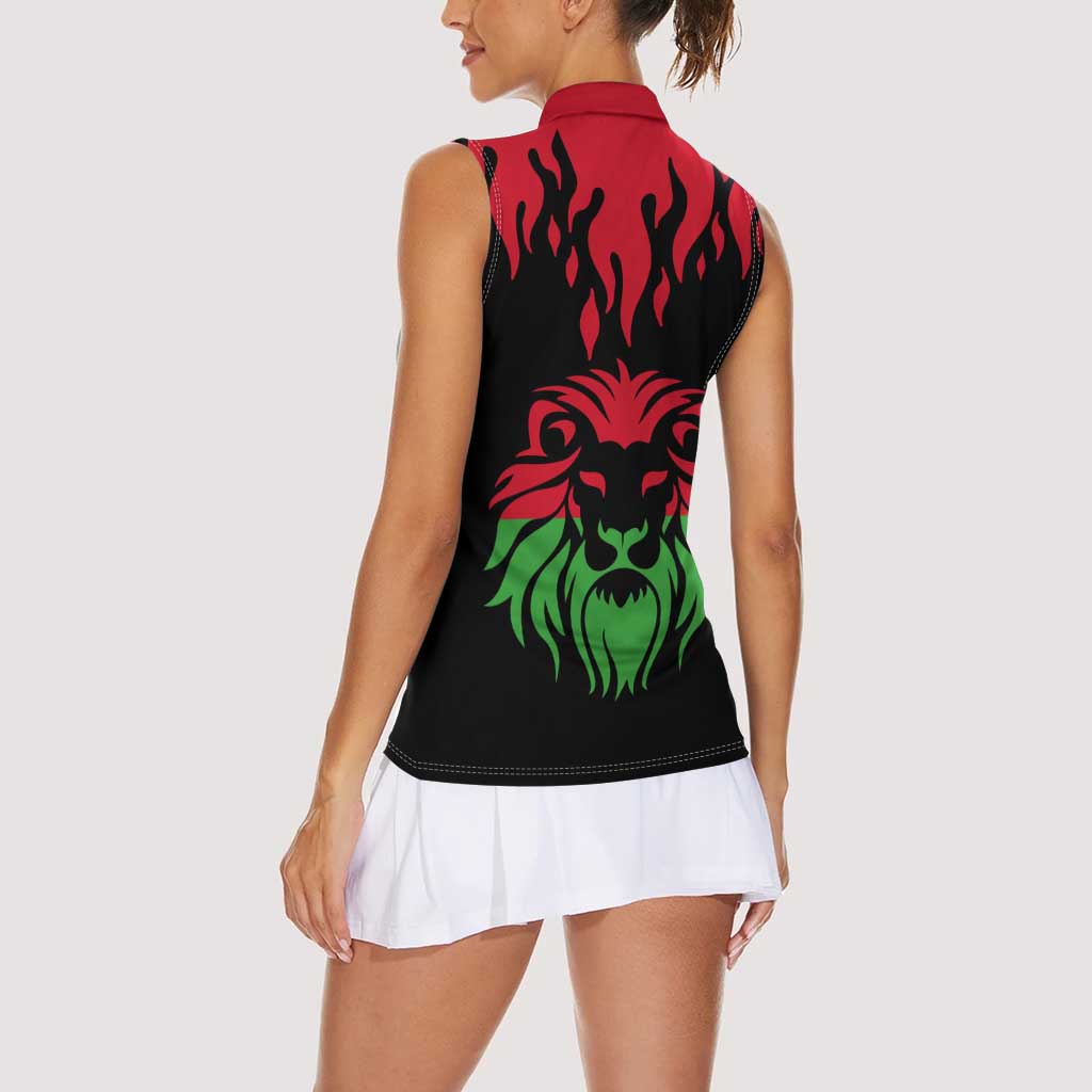 Malawi Map Shaped Lion Women Sleeveless Polo Shirt Unique Country and Wildlife Fusion Design