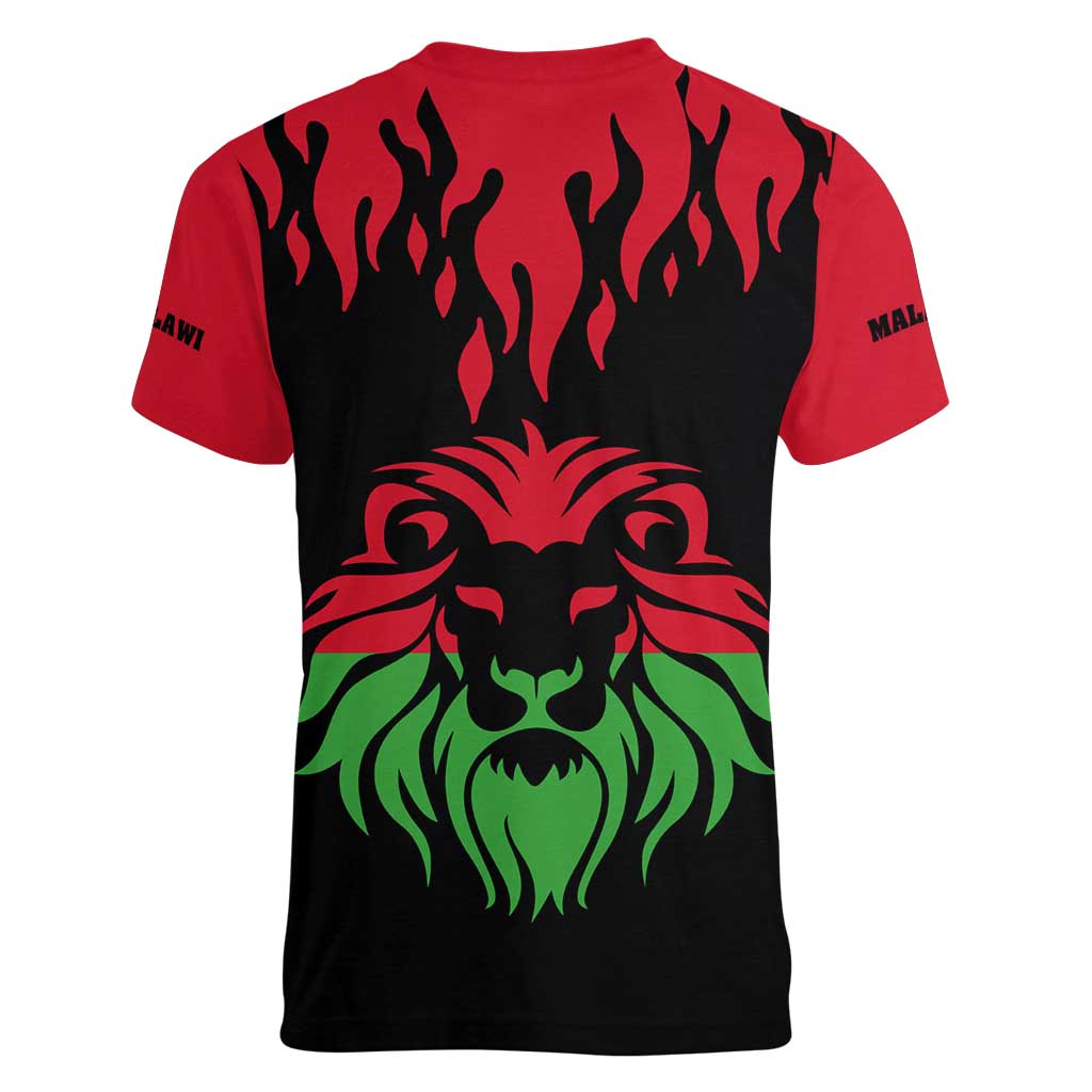 Malawi Map Shaped Lion Women V-Neck T-Shirt Unique Country and Wildlife Fusion Design