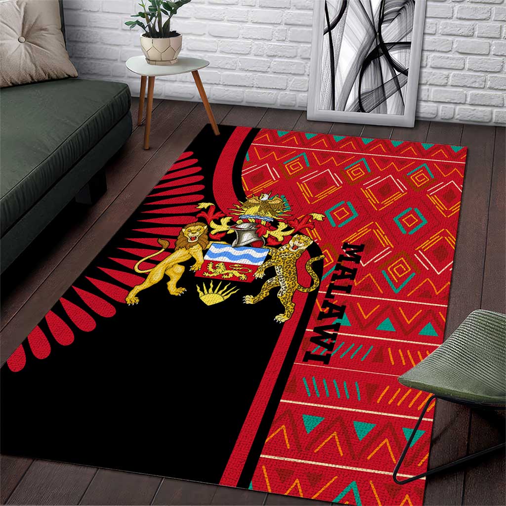 Malawi Patterns Area Rug Blended with Flag Colors & National Emblem - Cultural Fusion Design