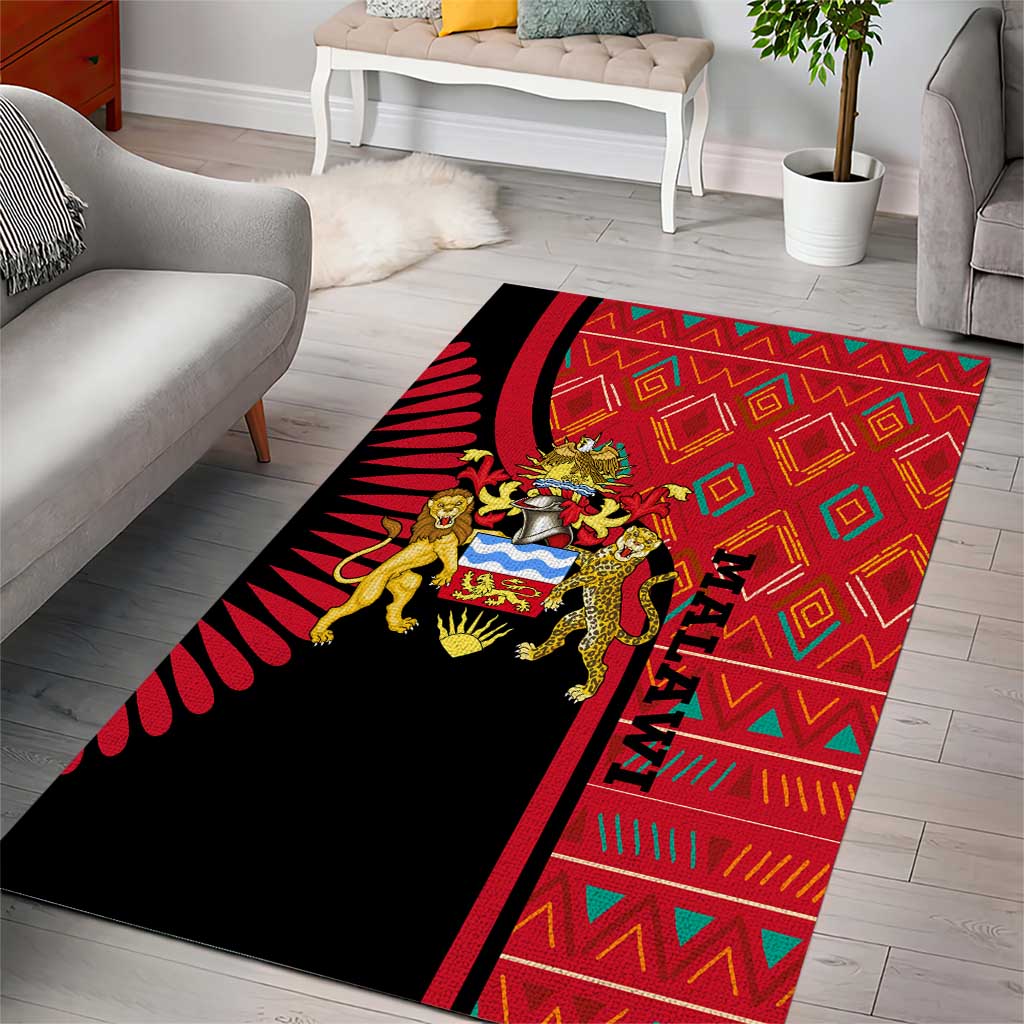 Malawi Patterns Area Rug Blended with Flag Colors & National Emblem - Cultural Fusion Design