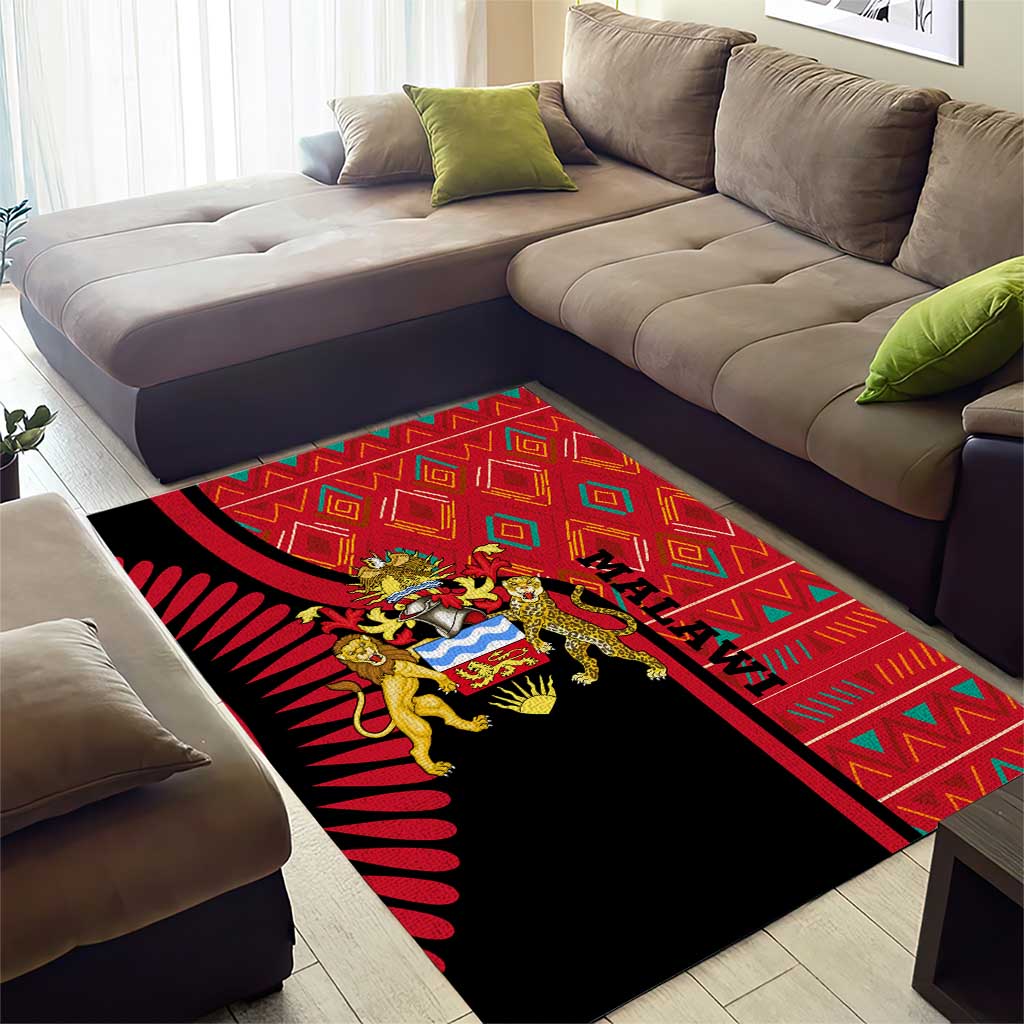 Malawi Patterns Area Rug Blended with Flag Colors & National Emblem - Cultural Fusion Design