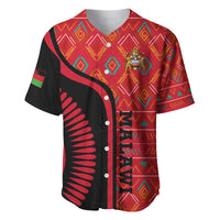 Malawi Patterns Baseball Jersey Blended with Flag Colors & National Emblem - Cultural Fusion Design