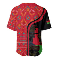 Malawi Patterns Baseball Jersey Blended with Flag Colors & National Emblem - Cultural Fusion Design