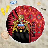 Malawi Patterns Beach Blanket Blended with Flag Colors & National Emblem - Cultural Fusion Design