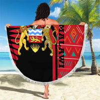 Malawi Patterns Beach Blanket Blended with Flag Colors & National Emblem - Cultural Fusion Design