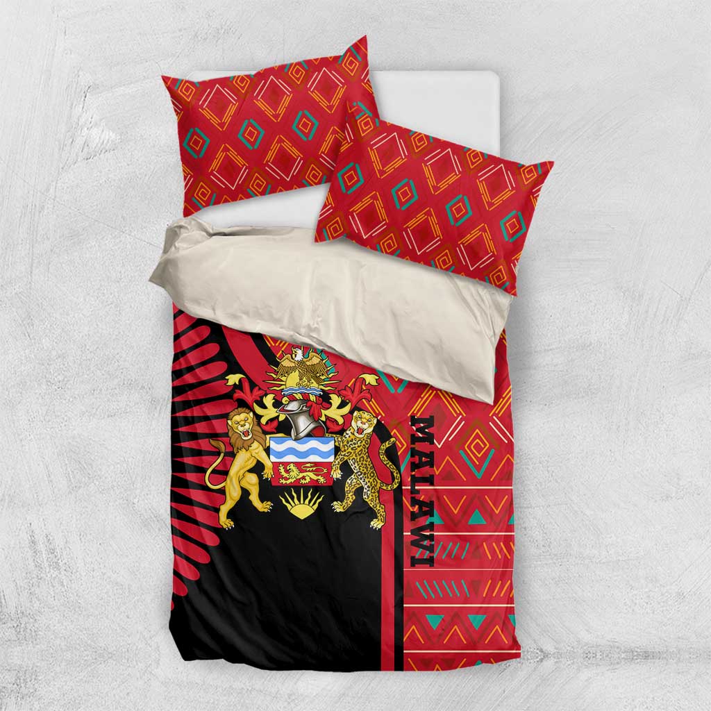 Malawi Patterns Bedding Set Blended with Flag Colors & National Emblem - Cultural Fusion Design