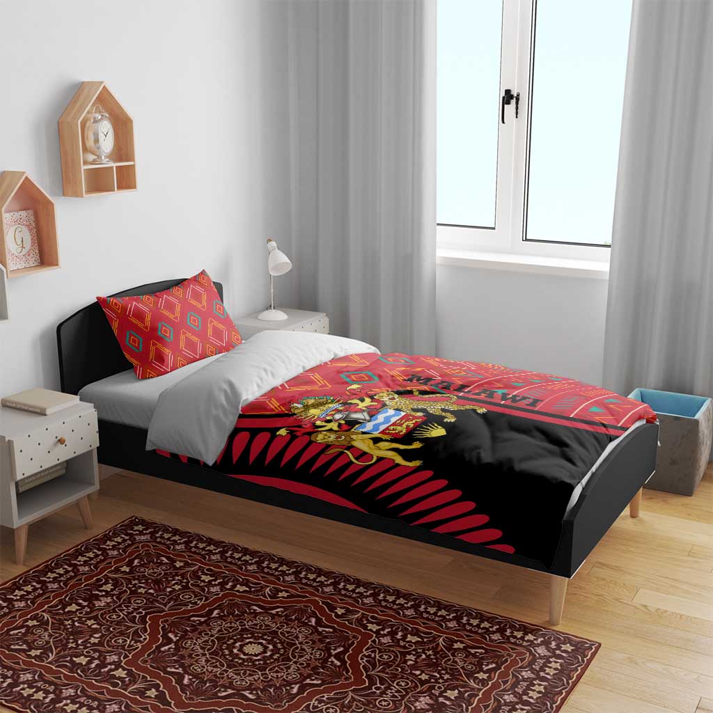 Malawi Patterns Bedding Set Blended with Flag Colors & National Emblem - Cultural Fusion Design