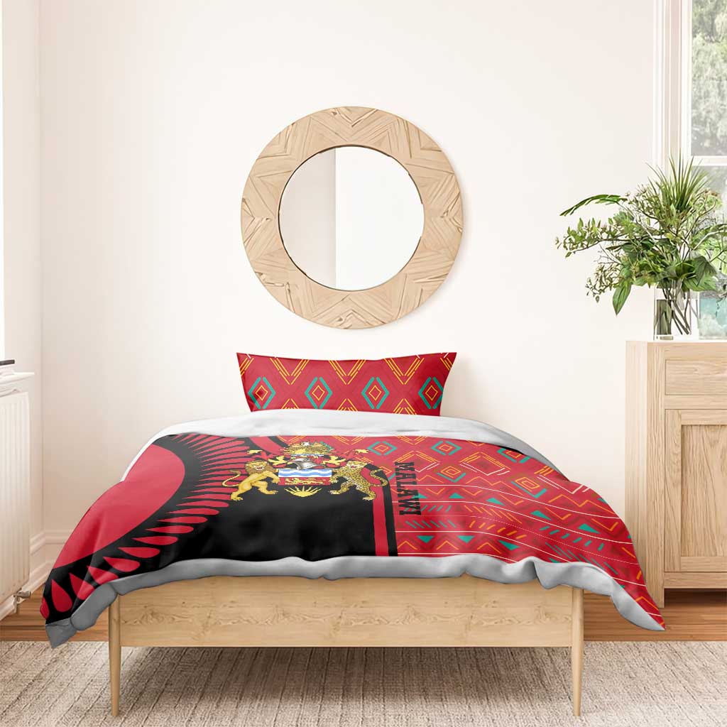 Malawi Patterns Bedding Set Blended with Flag Colors & National Emblem - Cultural Fusion Design