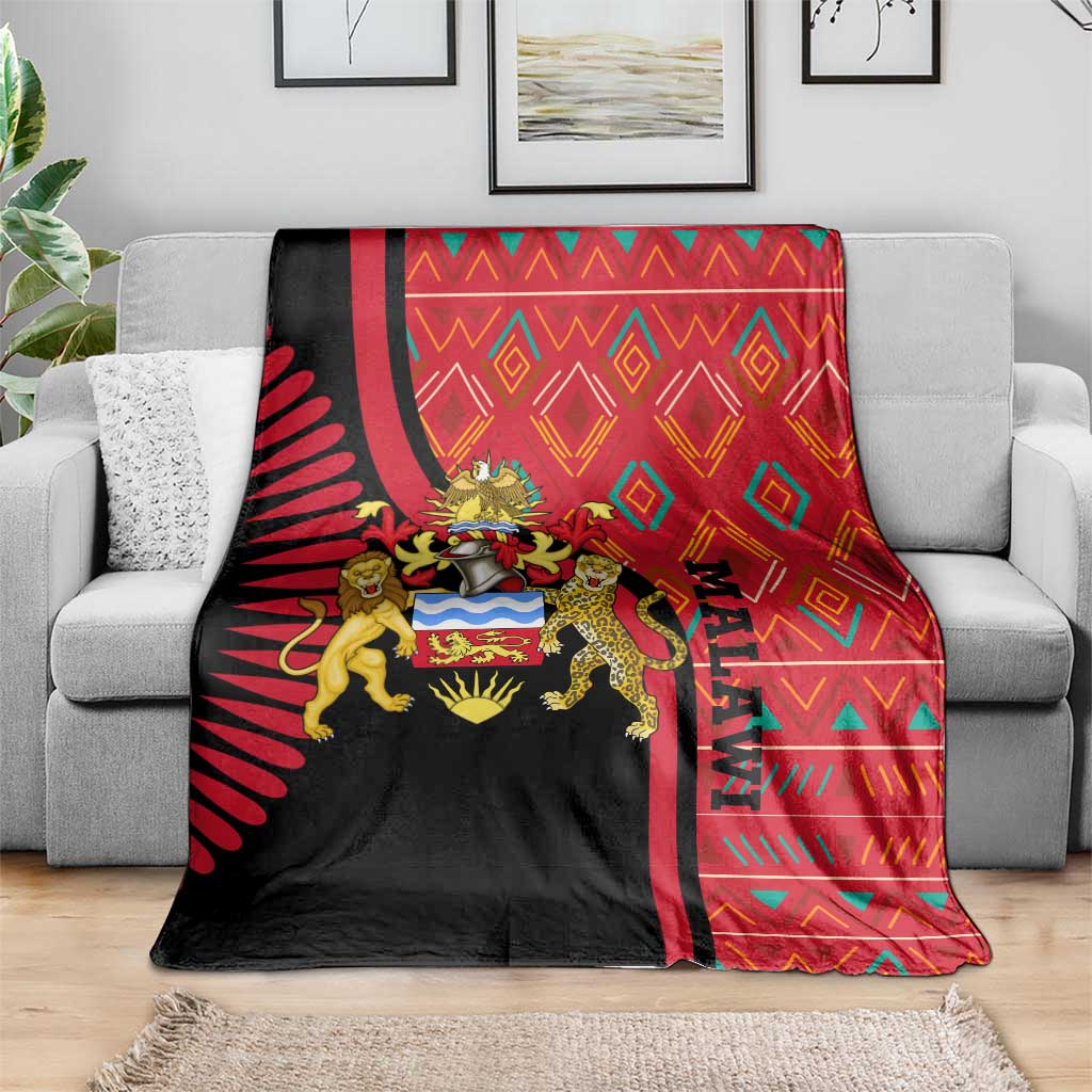 Malawi Patterns Blanket Blended with Flag Colors & National Emblem - Cultural Fusion Design