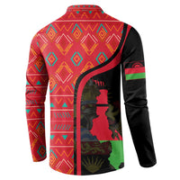 Malawi Patterns Button Sweatshirt Blended with Flag Colors & National Emblem - Cultural Fusion Design