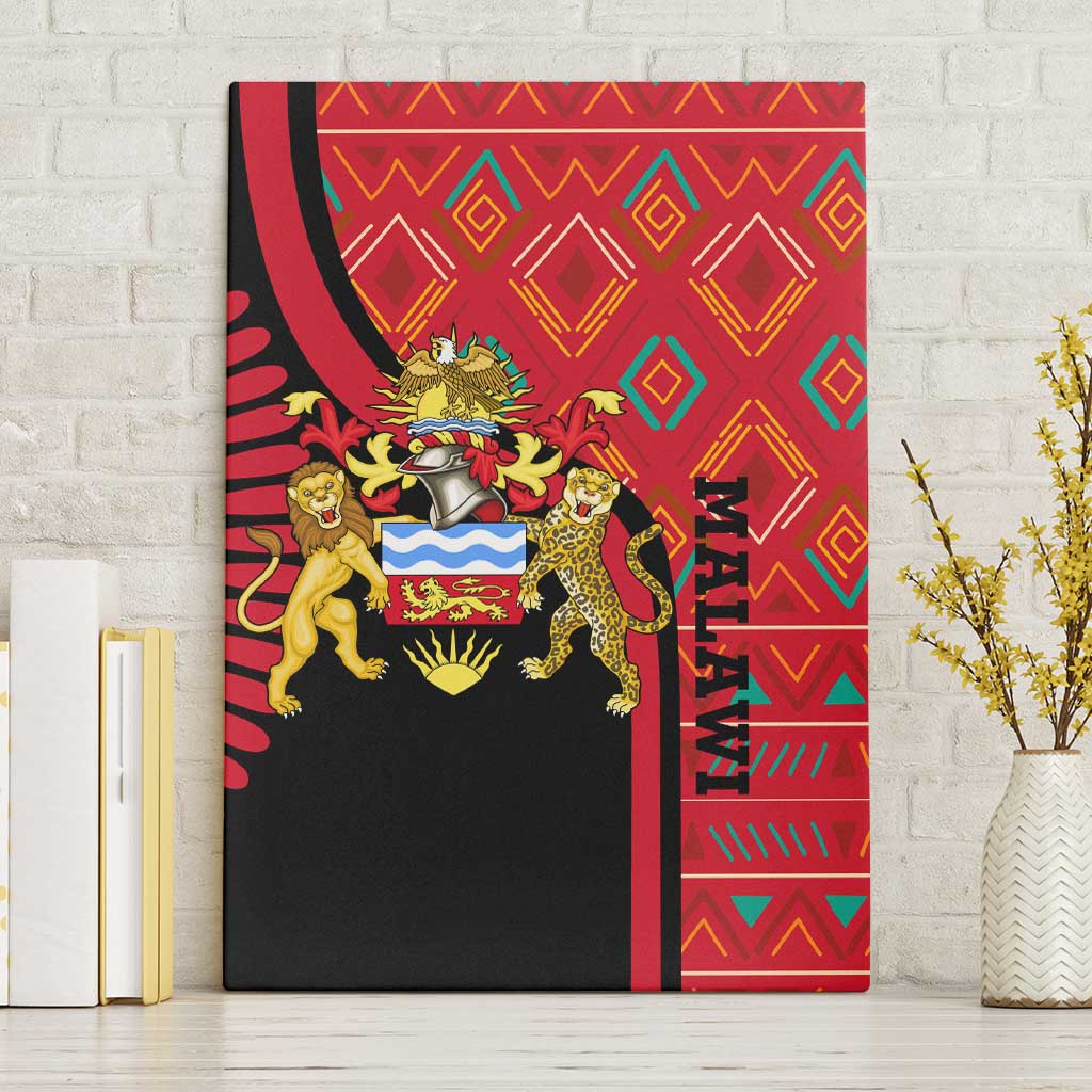 Malawi Patterns Canvas Wall Art Blended with Flag Colors & National Emblem - Cultural Fusion Design
