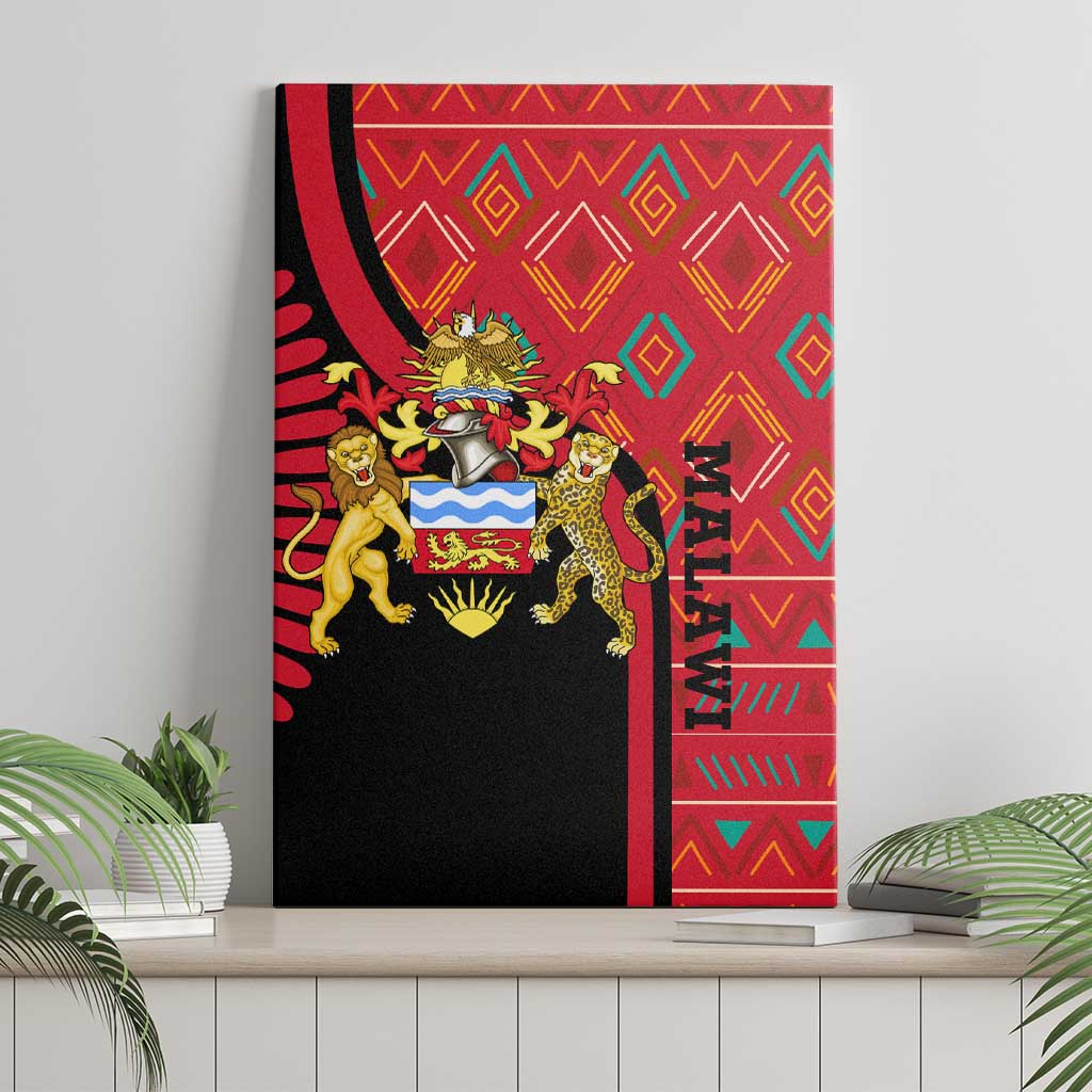 Malawi Patterns Canvas Wall Art Blended with Flag Colors & National Emblem - Cultural Fusion Design