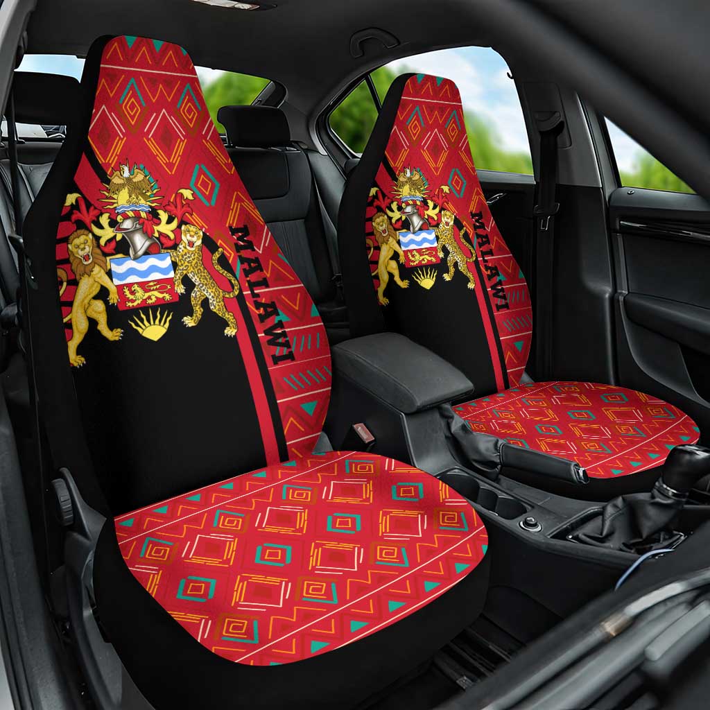 Malawi Patterns Car Seat Cover Blended with Flag Colors & National Emblem - Cultural Fusion Design