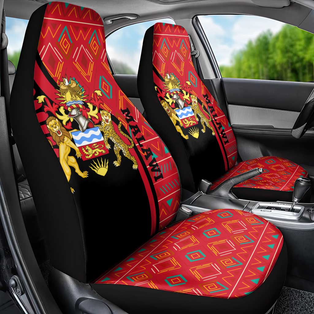 Malawi Patterns Car Seat Cover Blended with Flag Colors & National Emblem - Cultural Fusion Design