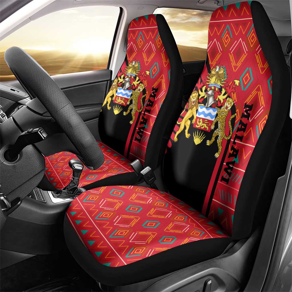 Malawi Patterns Car Seat Cover Blended with Flag Colors & National Emblem - Cultural Fusion Design