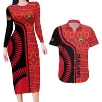 Malawi Patterns Couples Matching Long Sleeve Bodycon Dress and Hawaiian Shirt Blended with Flag Colors & National Emblem - Cultural Fusion Design