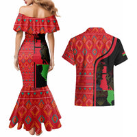 Malawi Patterns Couples Matching Mermaid Dress and Hawaiian Shirt Blended with Flag Colors & National Emblem - Cultural Fusion Design