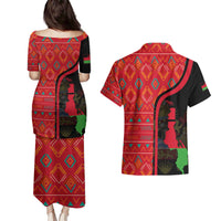 Malawi Patterns Couples Matching Puletasi and Hawaiian Shirt Blended with Flag Colors & National Emblem - Cultural Fusion Design
