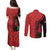 Malawi Patterns Couples Matching Puletasi and Long Sleeve Button Shirt Blended with Flag Colors & National Emblem - Cultural Fusion Design
