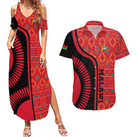 Malawi Patterns Couples Matching Summer Maxi Dress and Hawaiian Shirt Blended with Flag Colors & National Emblem - Cultural Fusion Design