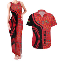 Malawi Patterns Couples Matching Tank Maxi Dress and Hawaiian Shirt Blended with Flag Colors & National Emblem - Cultural Fusion Design