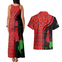 Malawi Patterns Couples Matching Tank Maxi Dress and Hawaiian Shirt Blended with Flag Colors & National Emblem - Cultural Fusion Design