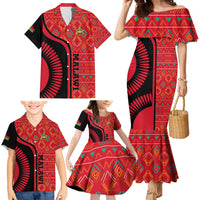 Malawi Patterns Family Matching Mermaid Dress and Hawaiian Shirt Blended with Flag Colors & National Emblem - Cultural Fusion Design