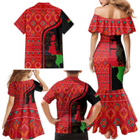 Malawi Patterns Family Matching Mermaid Dress and Hawaiian Shirt Blended with Flag Colors & National Emblem - Cultural Fusion Design