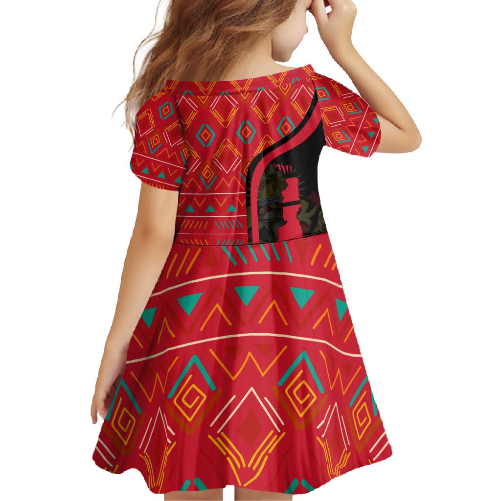 Malawi Patterns Family Matching Off Shoulder Maxi Dress and Hawaiian Shirt Blended with Flag Colors & National Emblem - Cultural Fusion Design