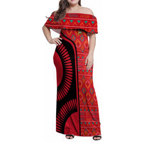 Malawi Patterns Family Matching Off Shoulder Maxi Dress and Hawaiian Shirt Blended with Flag Colors & National Emblem - Cultural Fusion Design