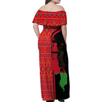 Malawi Patterns Family Matching Off Shoulder Maxi Dress and Hawaiian Shirt Blended with Flag Colors & National Emblem - Cultural Fusion Design