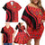 Malawi Patterns Family Matching Off Shoulder Short Dress and Hawaiian Shirt Blended with Flag Colors & National Emblem - Cultural Fusion Design