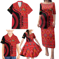 Malawi Patterns Family Matching Puletasi and Hawaiian Shirt Blended with Flag Colors & National Emblem - Cultural Fusion Design