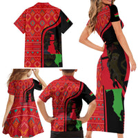 Malawi Patterns Family Matching Short Sleeve Bodycon Dress and Hawaiian Shirt Blended with Flag Colors & National Emblem - Cultural Fusion Design