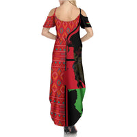 Malawi Patterns Family Matching Summer Maxi Dress and Hawaiian Shirt Blended with Flag Colors & National Emblem - Cultural Fusion Design