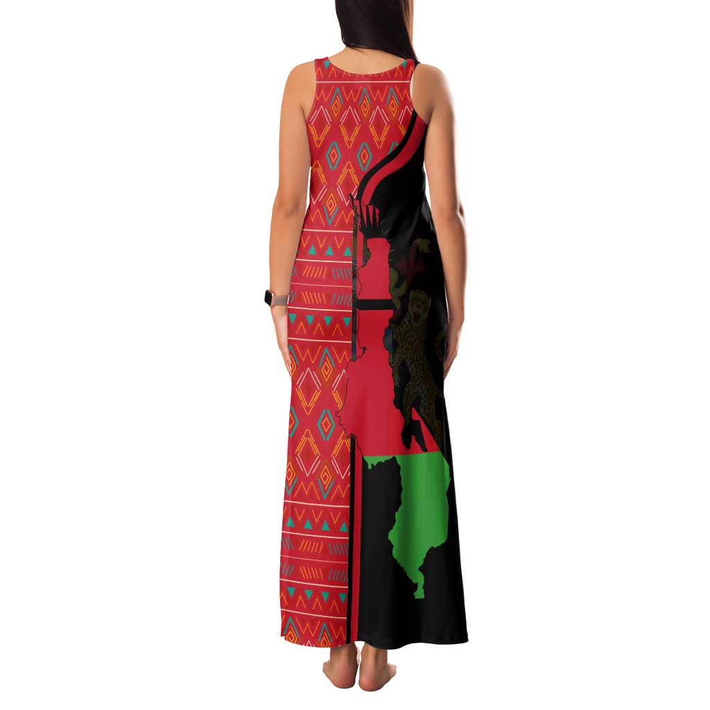 Malawi Patterns Family Matching Tank Maxi Dress and Hawaiian Shirt Blended with Flag Colors & National Emblem - Cultural Fusion Design