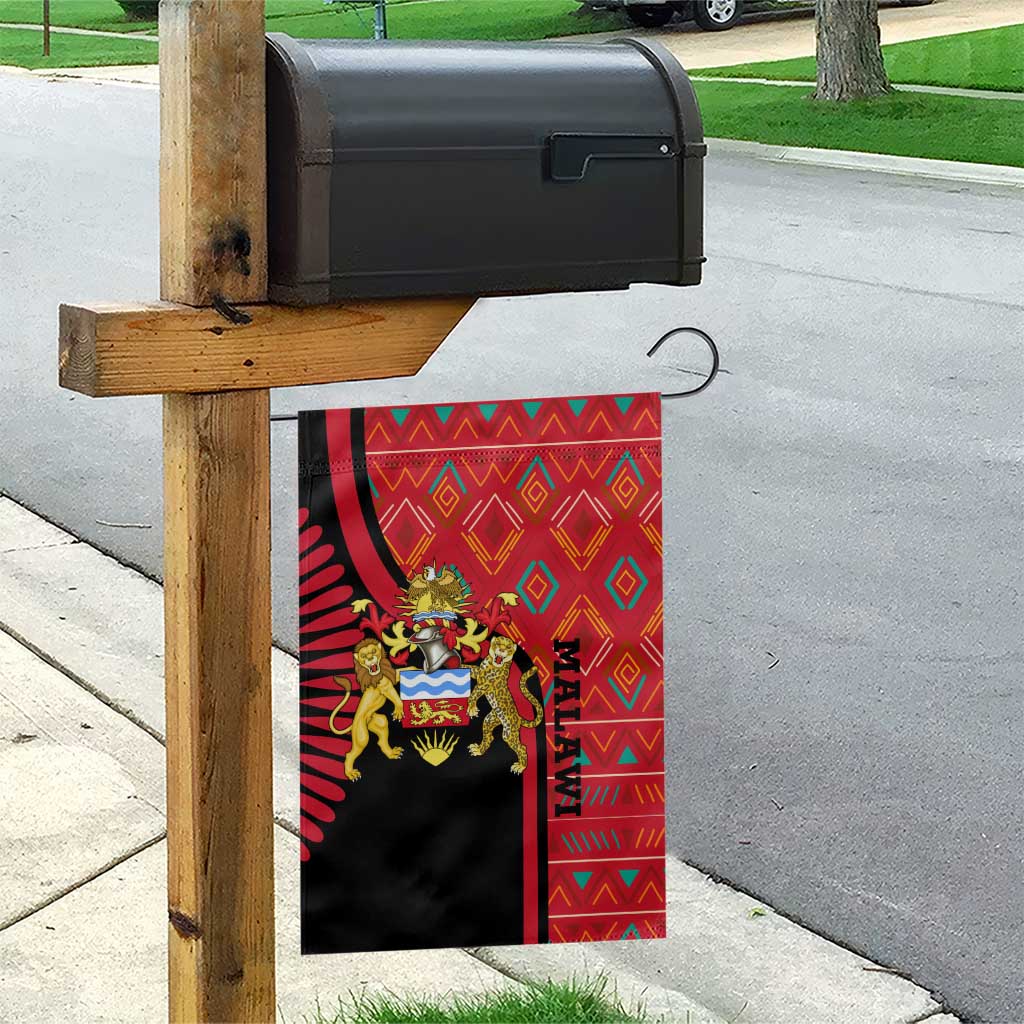 Malawi Patterns Garden Flag Blended with Flag Colors & National Emblem - Cultural Fusion Design