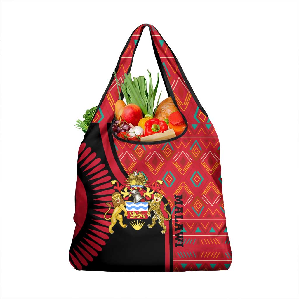 Malawi Patterns Grocery Bag Blended with Flag Colors & National Emblem - Cultural Fusion Design