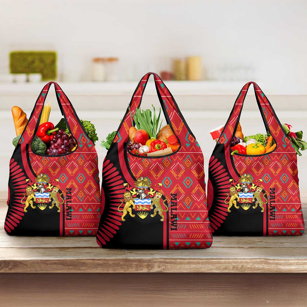 Malawi Patterns Grocery Bag Blended with Flag Colors & National Emblem - Cultural Fusion Design