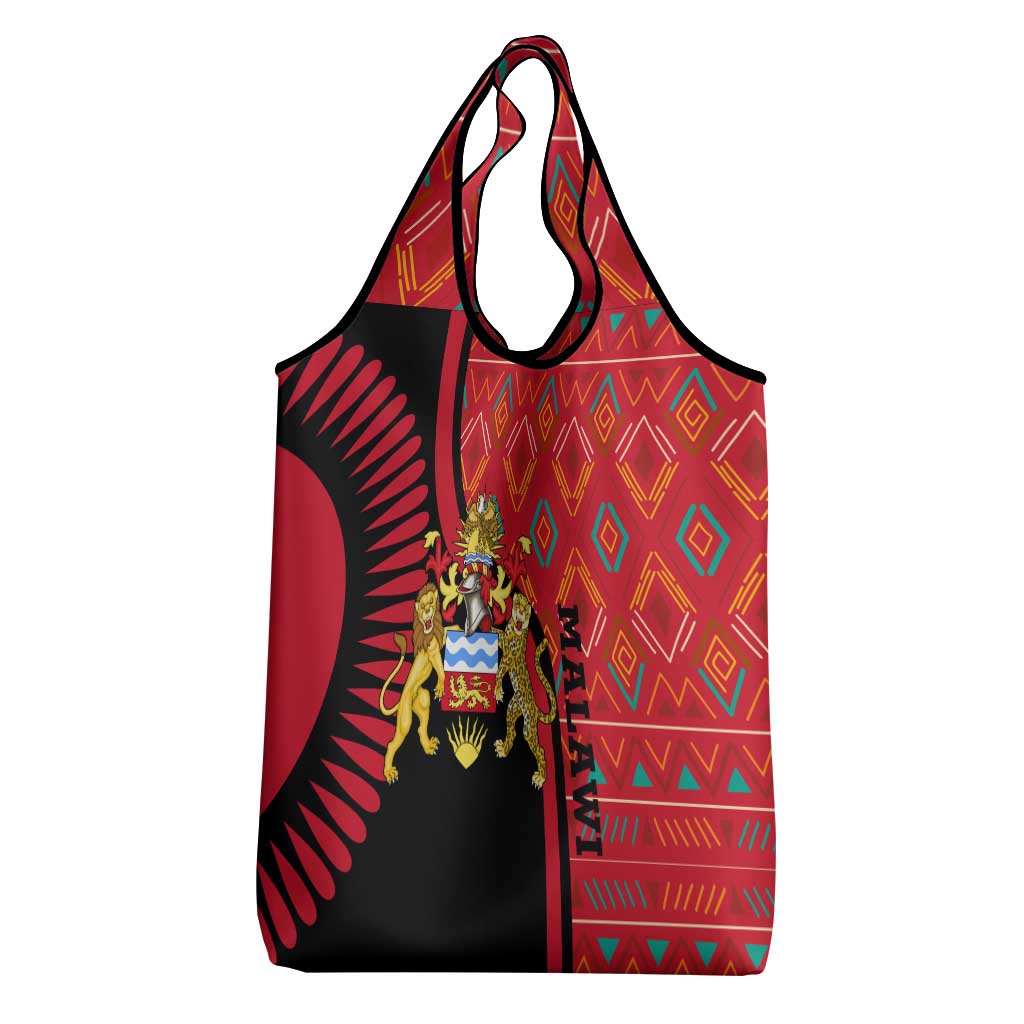 Malawi Patterns Grocery Bag Blended with Flag Colors & National Emblem - Cultural Fusion Design