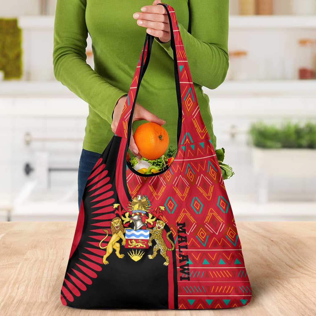 Malawi Patterns Grocery Bag Blended with Flag Colors & National Emblem - Cultural Fusion Design